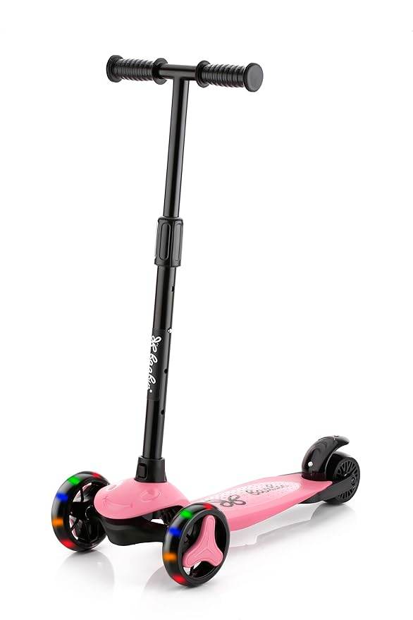 Pink LED kick scooter for kids with adjustable handlebar and light-up front wheels