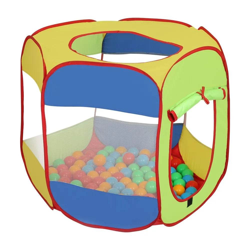 Multicolor hexa ball pool for kids with mesh sides and colorful play balls inside