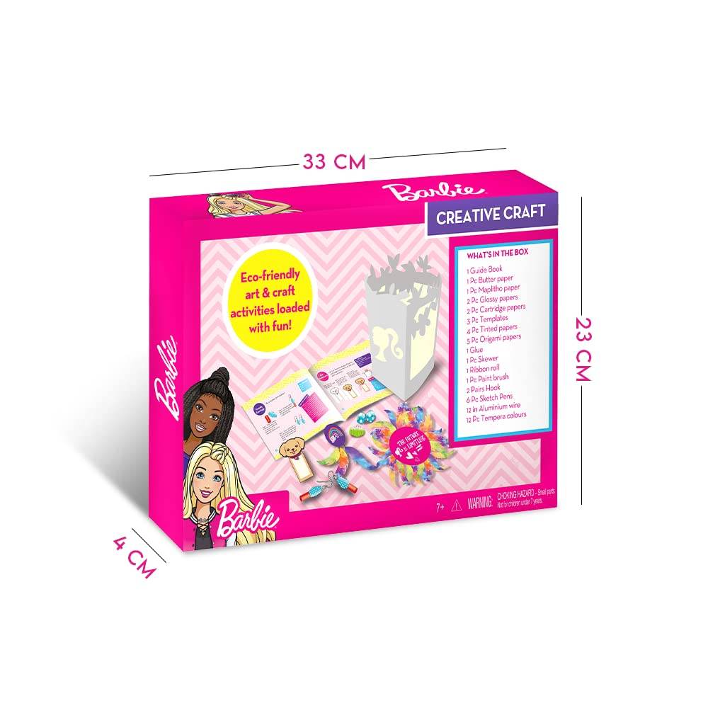 Barbie creative activity kit for kids with eco-friendly art and craft supplies in a pink box