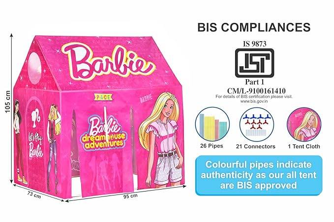 Barbie play tent house for kids in pink with Barbie dreamhouse adventures design and size dimensions