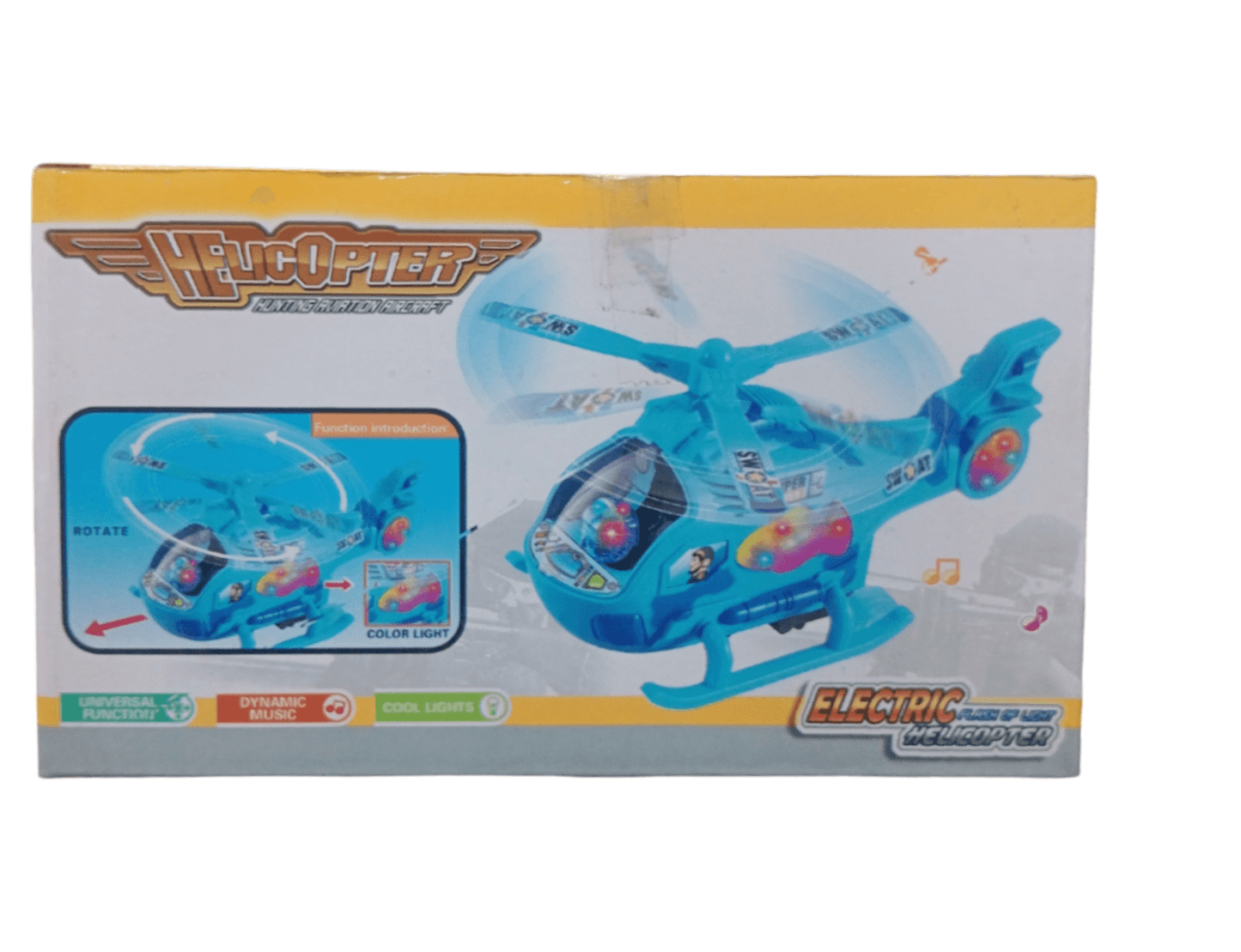 T-Rex The Toyland battery operated helicopter toy in blue with rotating blades and musical features