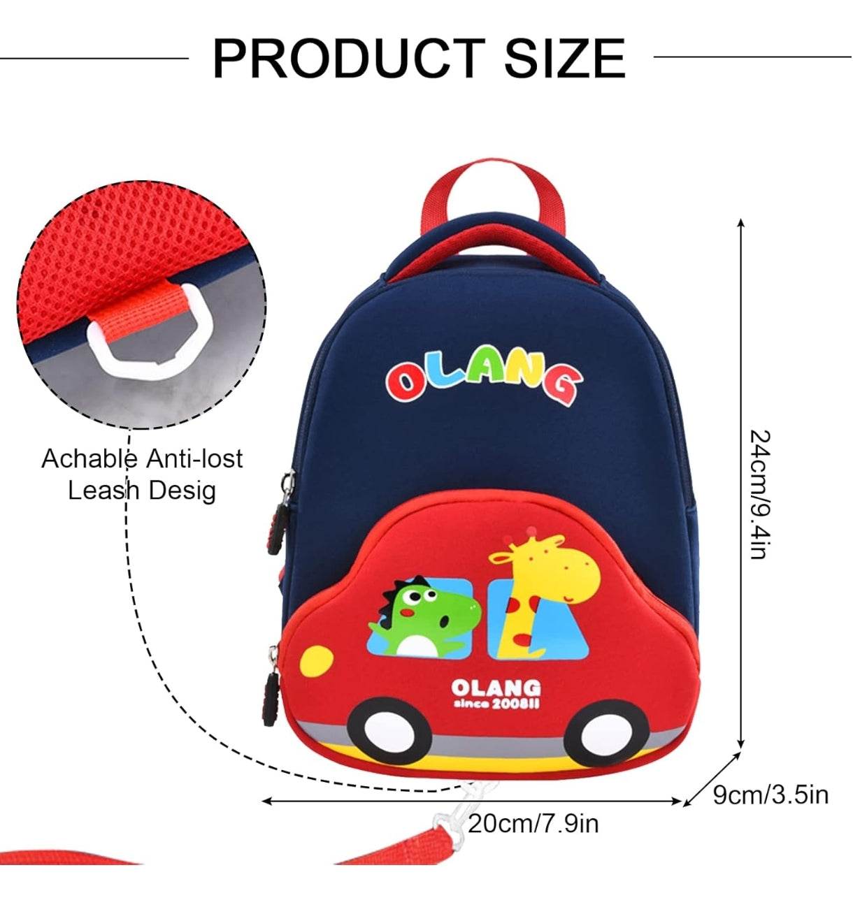 Blue and red bee mini backpack for toddlers with car design and anti-lost leash from T-Rex the toyland Sitamarhi