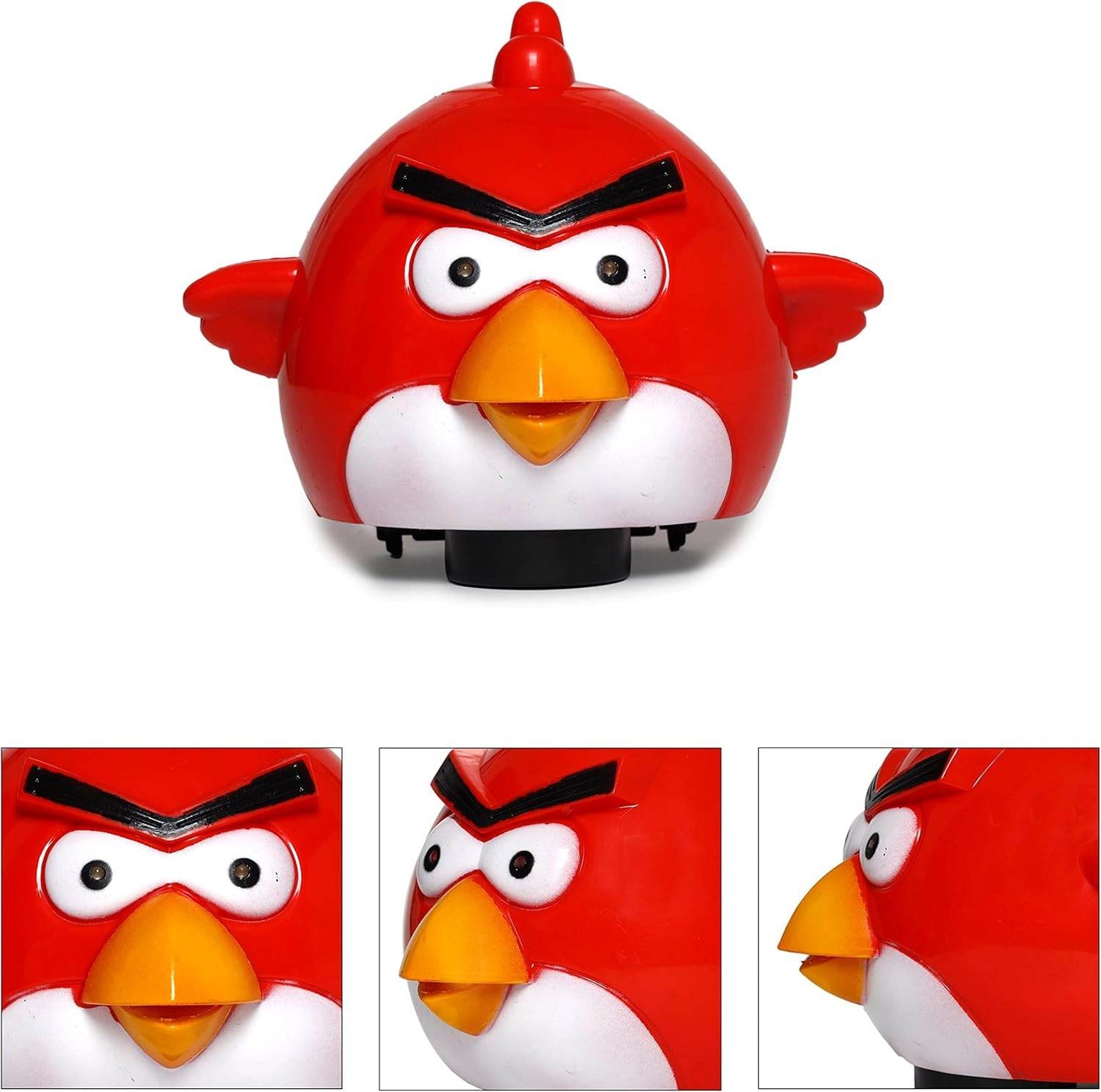 Red Angry Bird battery operated kids toy with expressive eyes and orange beak from multiple angles