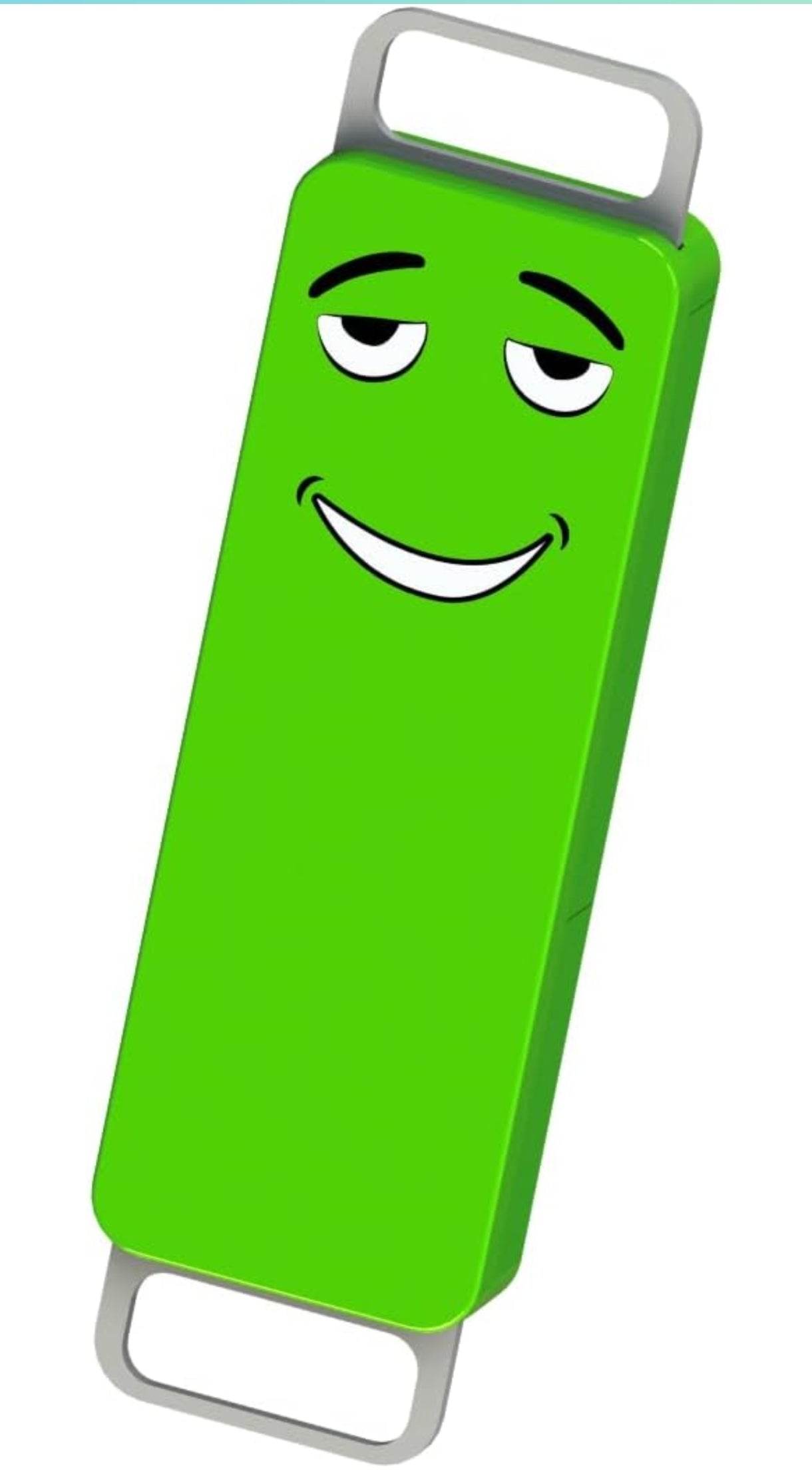 Blix Queaky educational toy in green with smiling face and handles for interactive learning