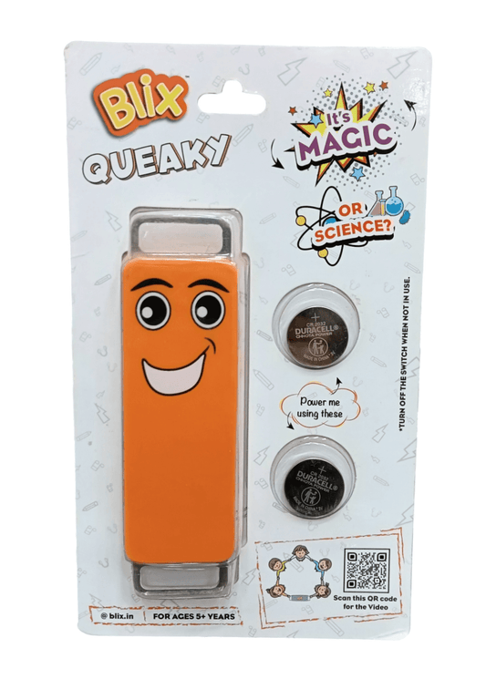 Blix Queaky educational toy orange magic science toy with smiley face and batteries included