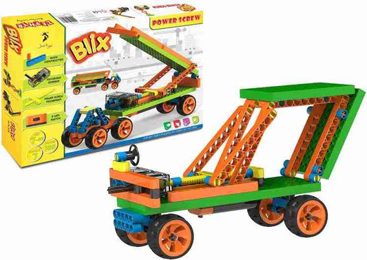 Blix Power Screw STEM construction toys for kids building a colorful toy crane truck model