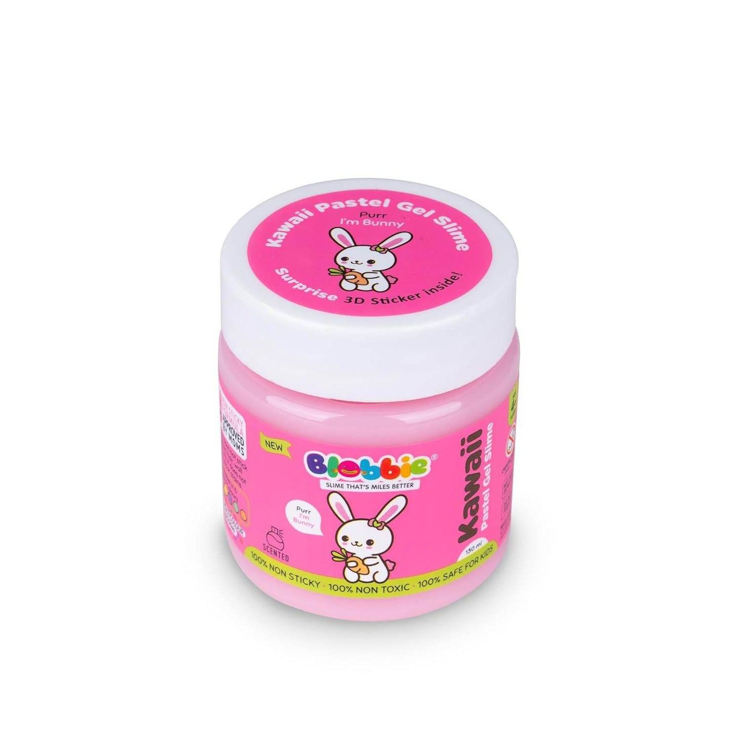 Kawaii pastel gel slime set pink jar with bunny design non-toxic and safe for kids