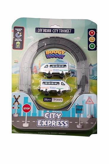 BOOGYWOOGY Indian city train set for kids with 28 pieces including two white trains and circular track