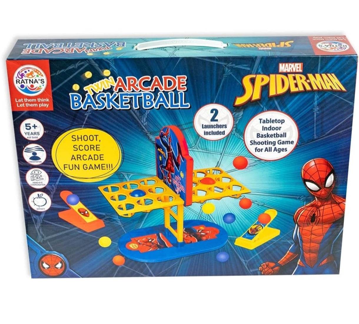 Disney Twin Arcade Basketball game featuring spiderman arcade basketball game with two launchers for indoor play