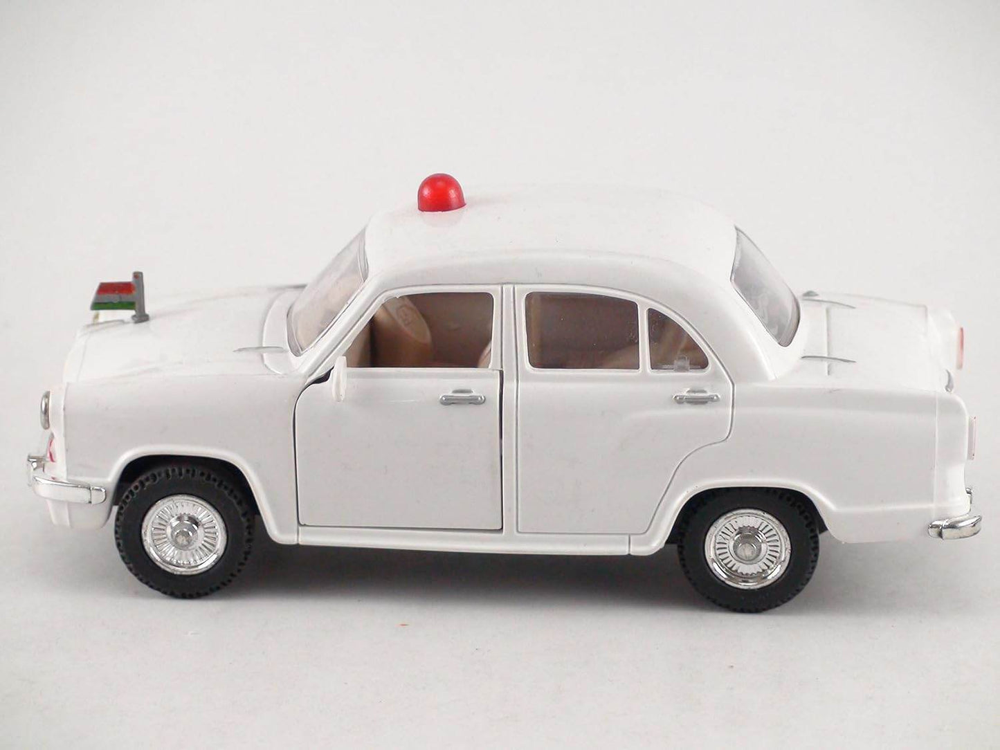 White Centy Ambassador car toy with red roof light and detailed wheels by T-Rex the toyland Sitamarhi