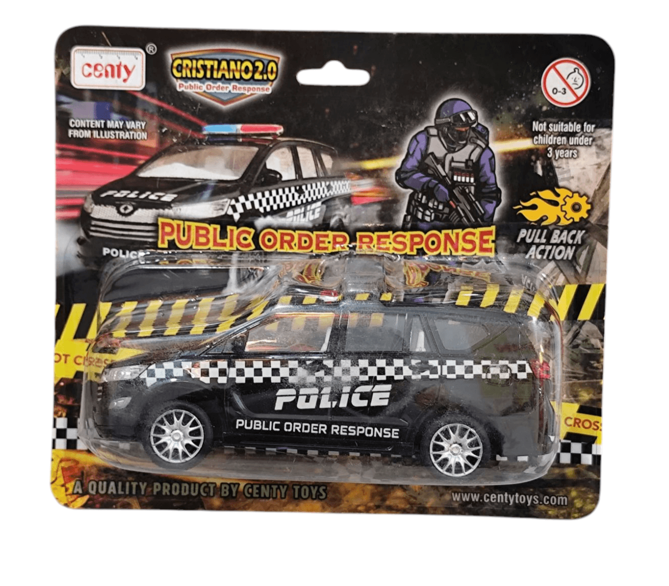 Centy police toy car black police cruiser with pull back action for public order response
