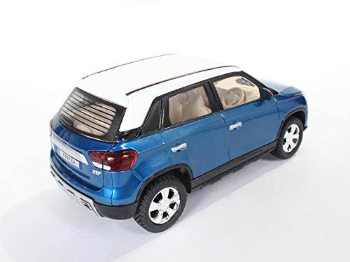 Blue and white Centy Toys Brezza SUV toy model with detailed design and realistic features