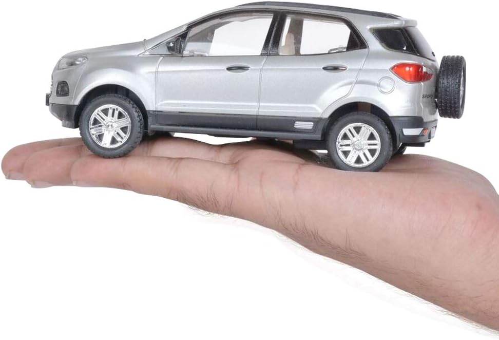 Silver Centy Toys Ecosport model car from Pull Back Series held on palm with detailed design