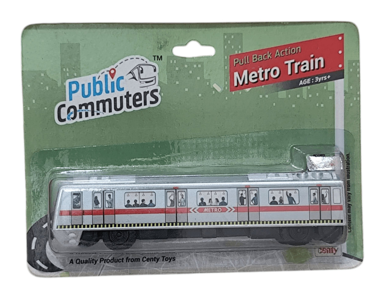 Centy Toys metro train for kids pull back action toy train with passenger windows in packaging