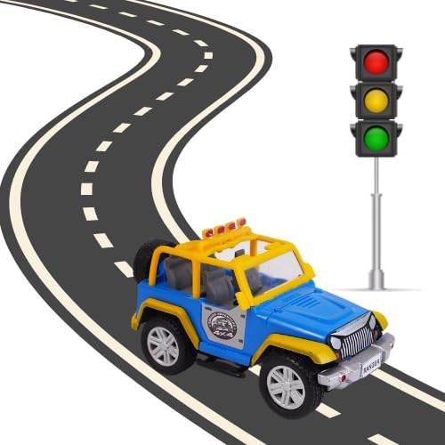 Centy Toys Ranger Adventure car blue and yellow toy jeep on winding road near traffic light