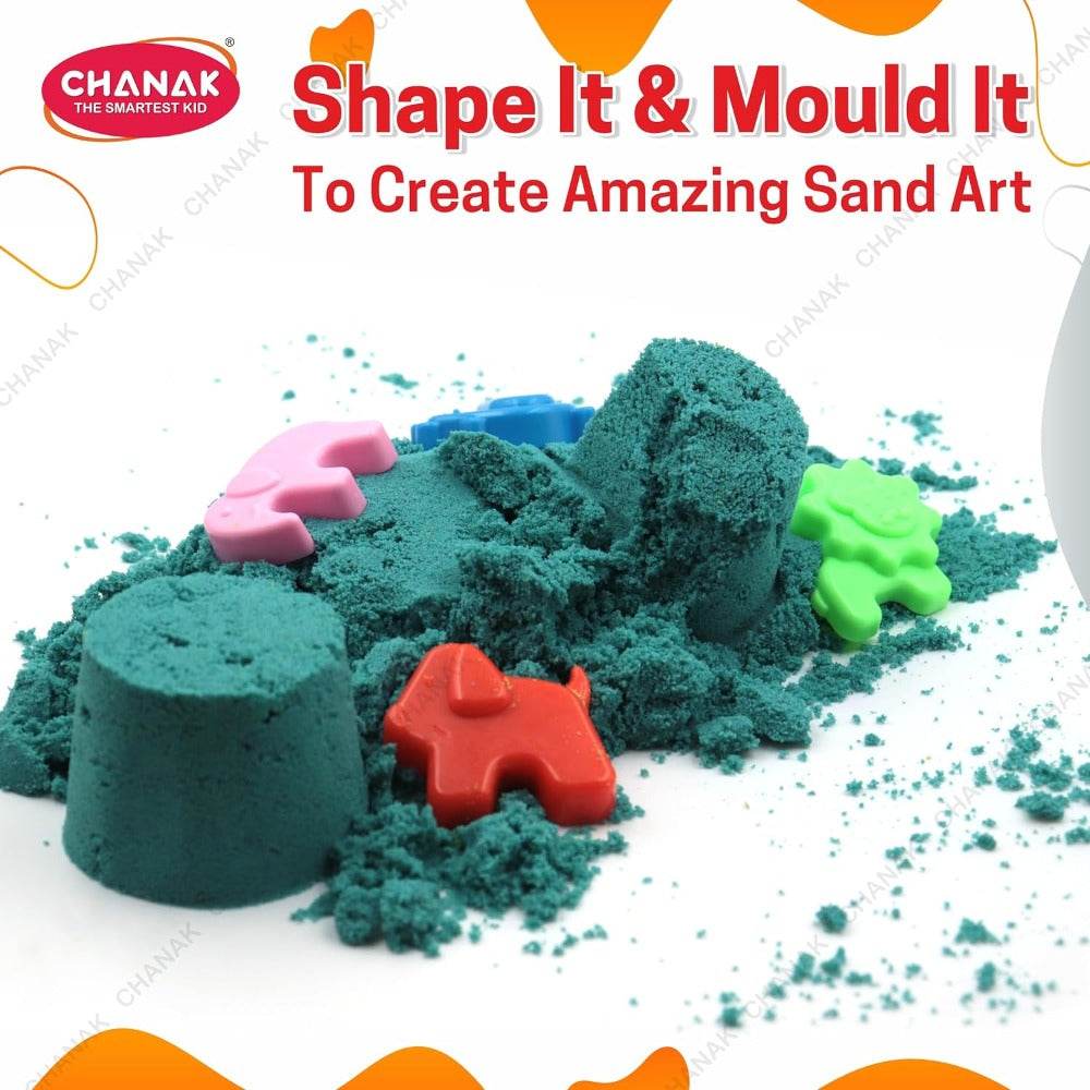 1kg sensory play sand kit with blue kinetic sand and colorful animal-shaped molds for creative sand art