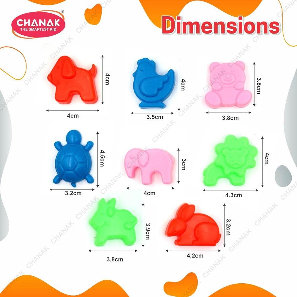 Colorful animal-shaped molds included in 1kg sensory play sand kit for creative kids