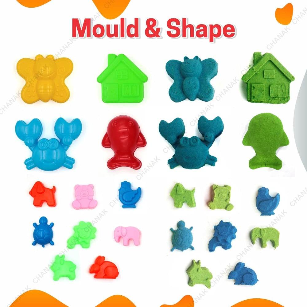 1kg sensory play sand kit with colorful animal and house molds for creative shaping and molding