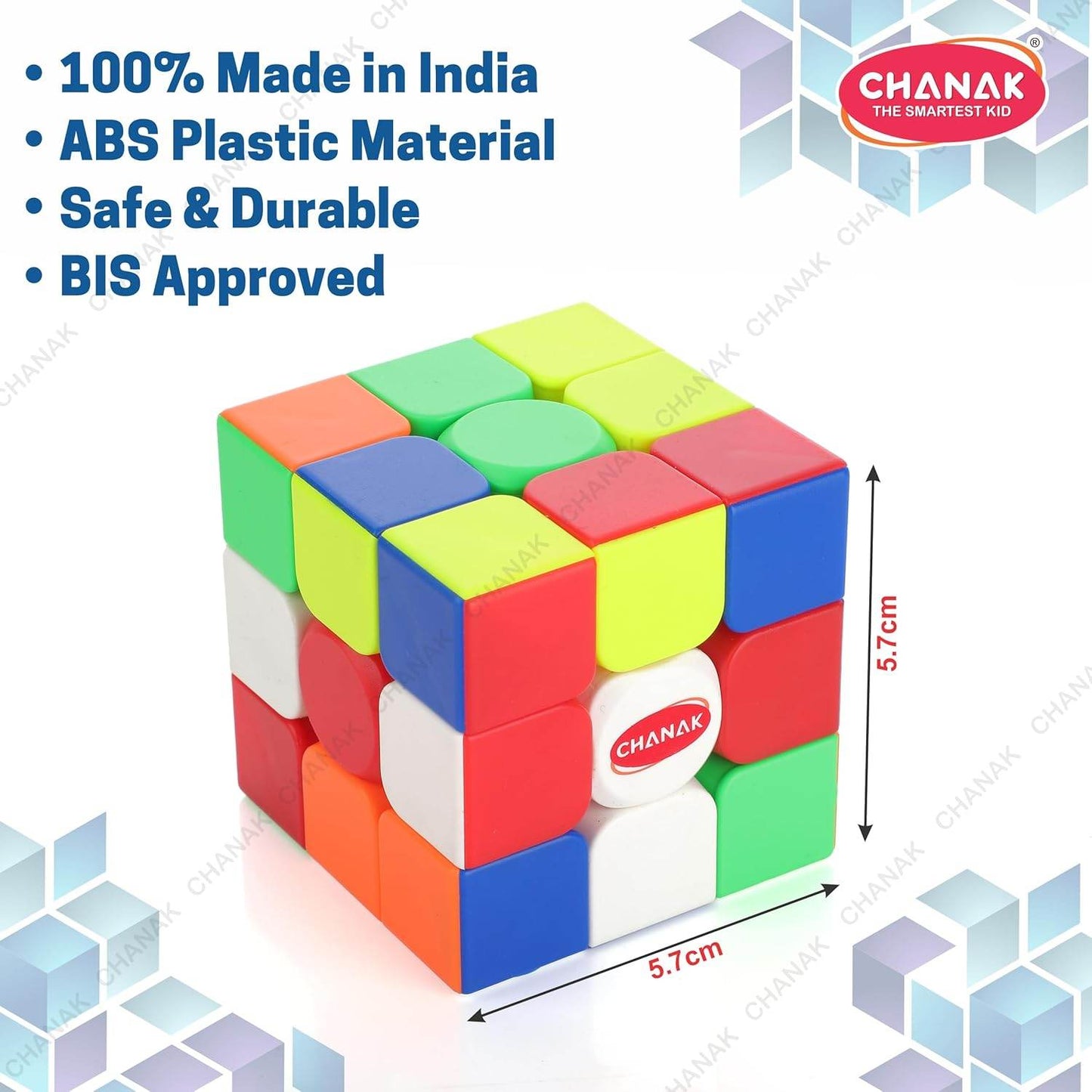 Chanak 3x3 speed cube for kids made of ABS plastic with colorful tiles and 5.7 cm dimensions