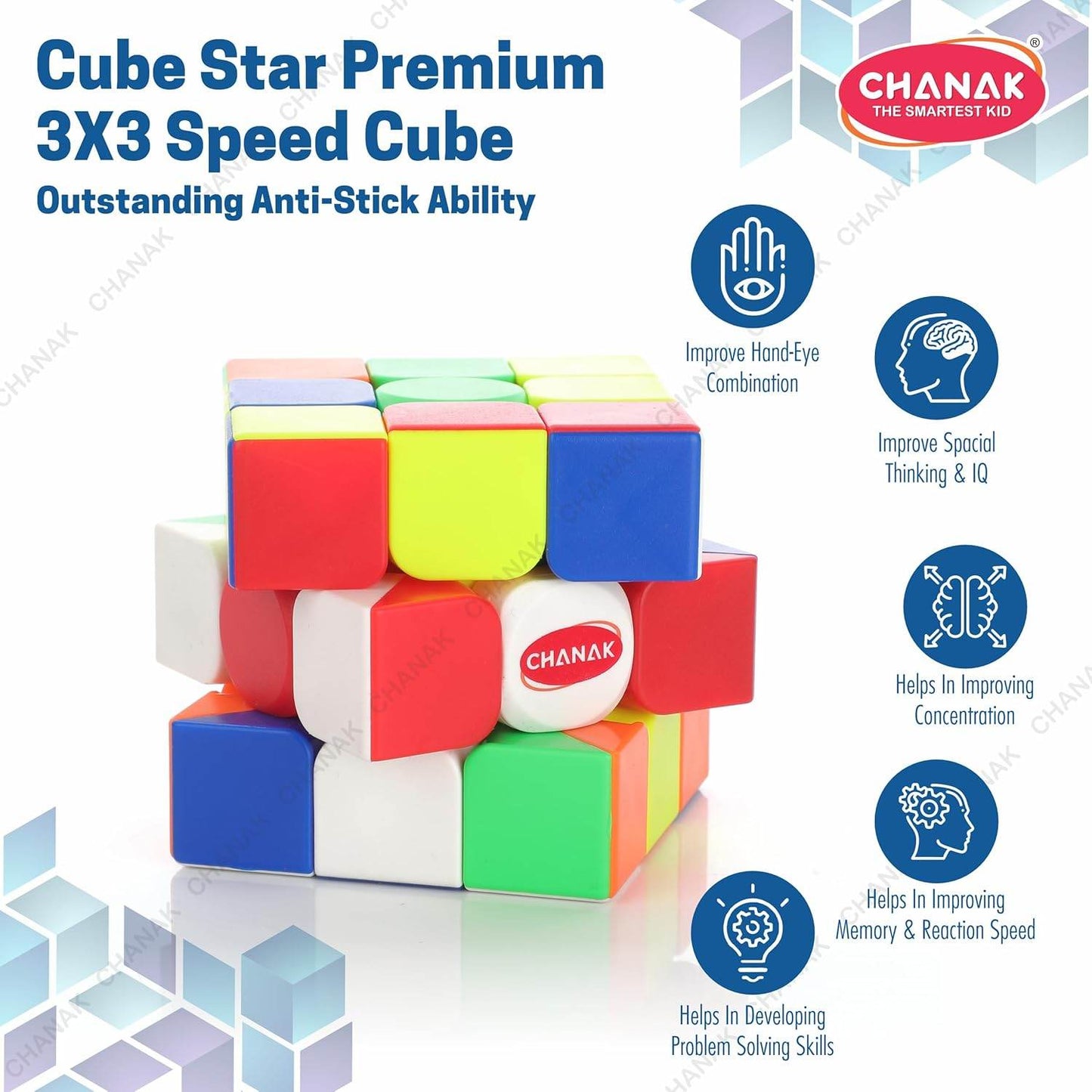 Chanak 3x3 speed cube for kids with bright colors and anti-stick ability for improved problem solving