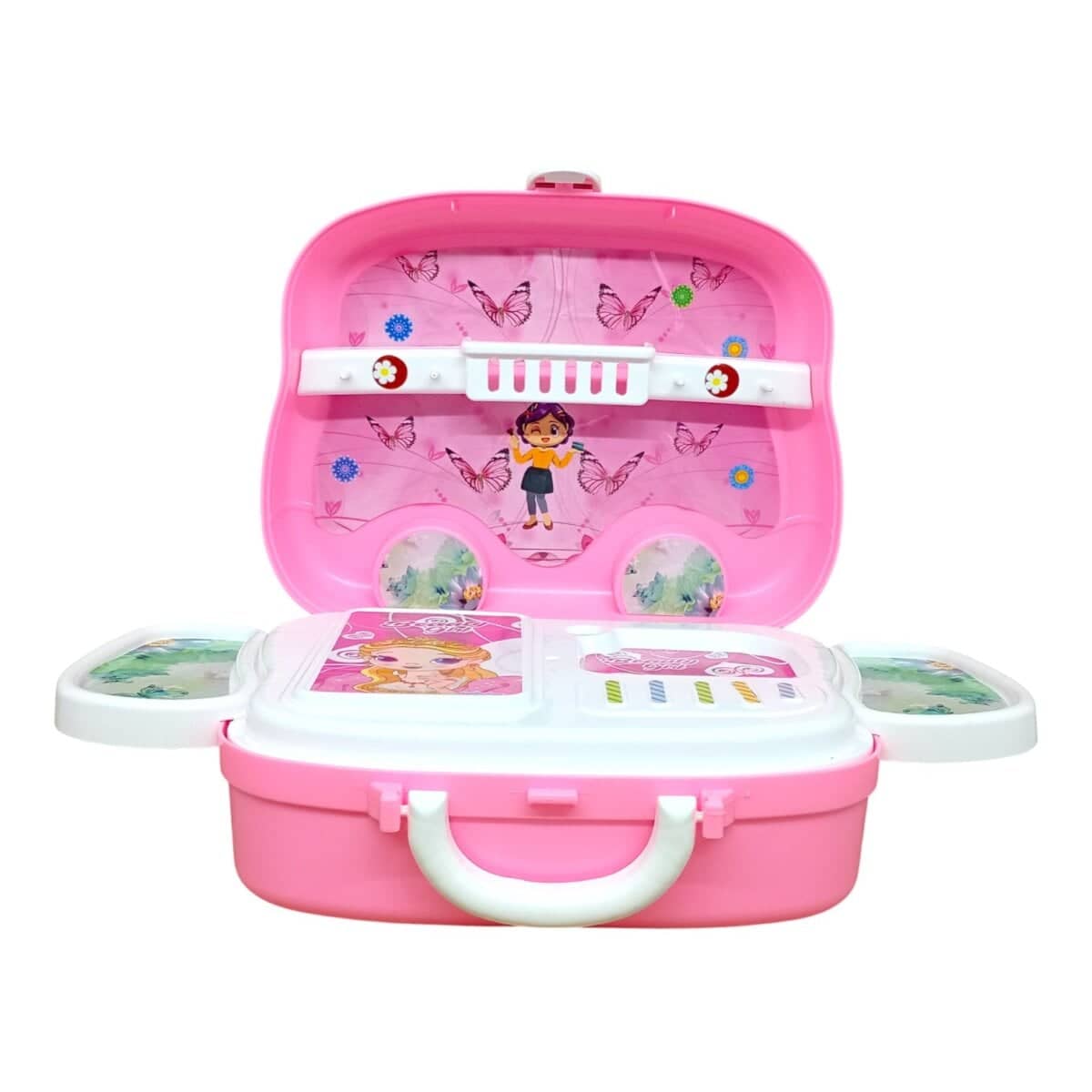 Pink beauty gift set with makeup items in a suitcase for kids aged 3-7 years