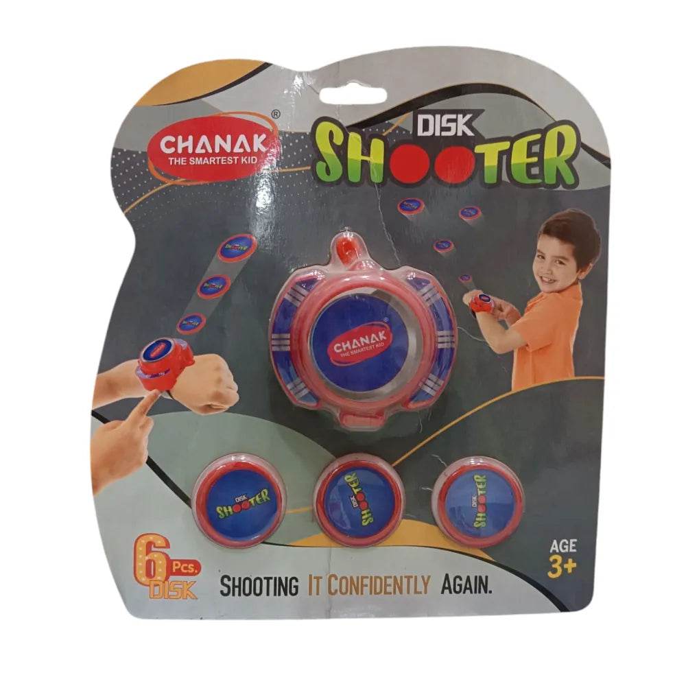 Aditi Toys hand disk shooter toy for kids with six red and blue disks and wrist launcher