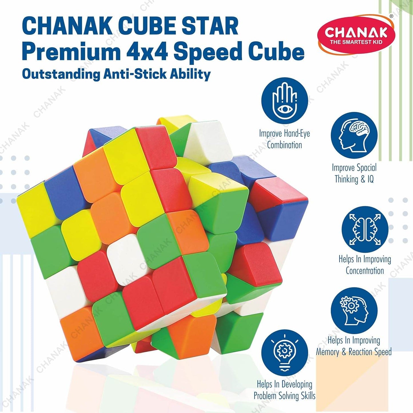 Chanak high speed 4x4 cube puzzle with vibrant colors and anti-stick design for improved speed solving