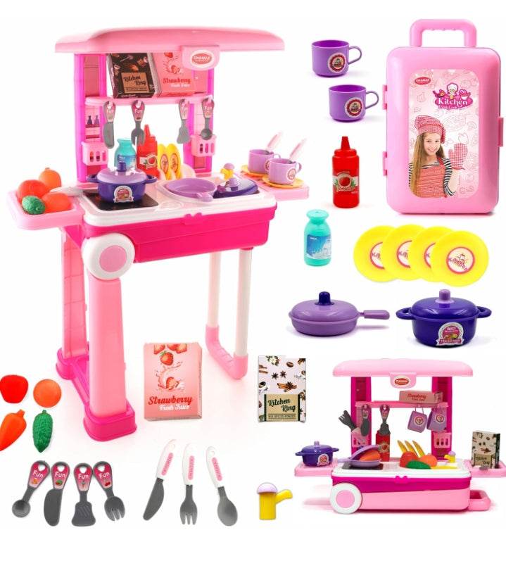 T-Rex the toyland Sitamarhi kids kitchen play set with lights in pink with utensils and accessories