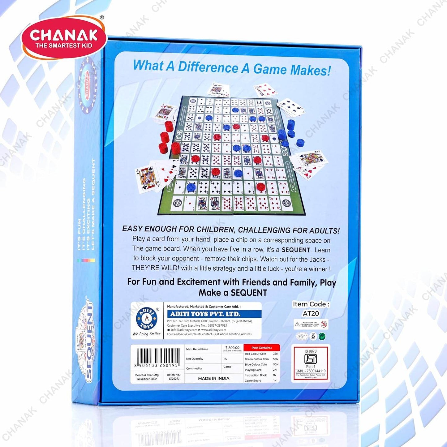 Chanak Make A Sequent game box showing board, cards, and game pieces for family fun