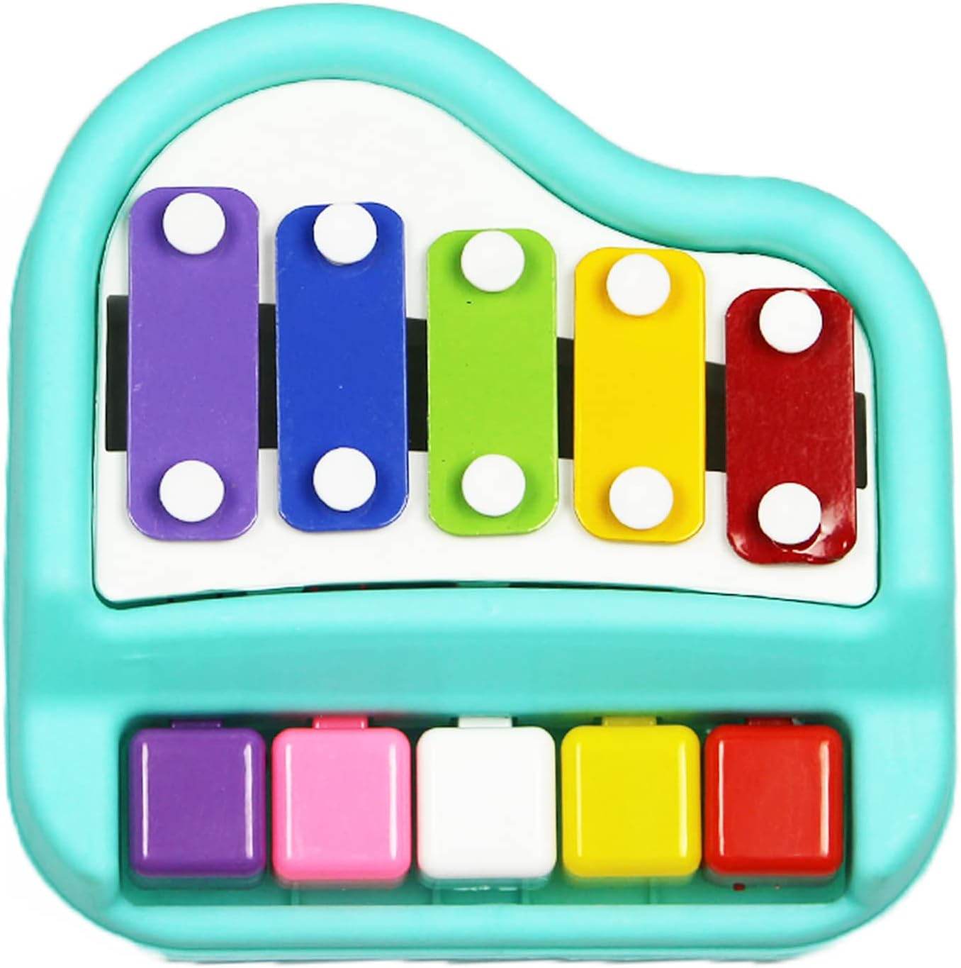 Colorful musical xylophone toy for kids with piano keys in turquoise frame
