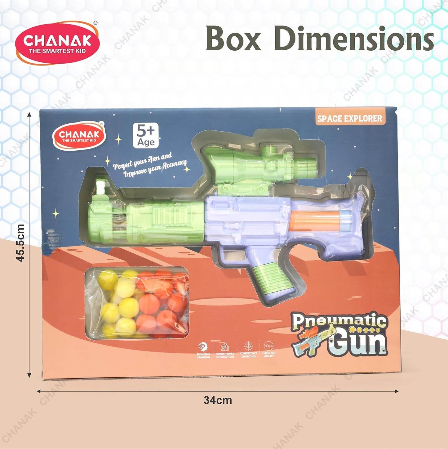 Outdoor shooting games for children Chanak Space Explorer pneumatic toy gun with colorful balls in packaging