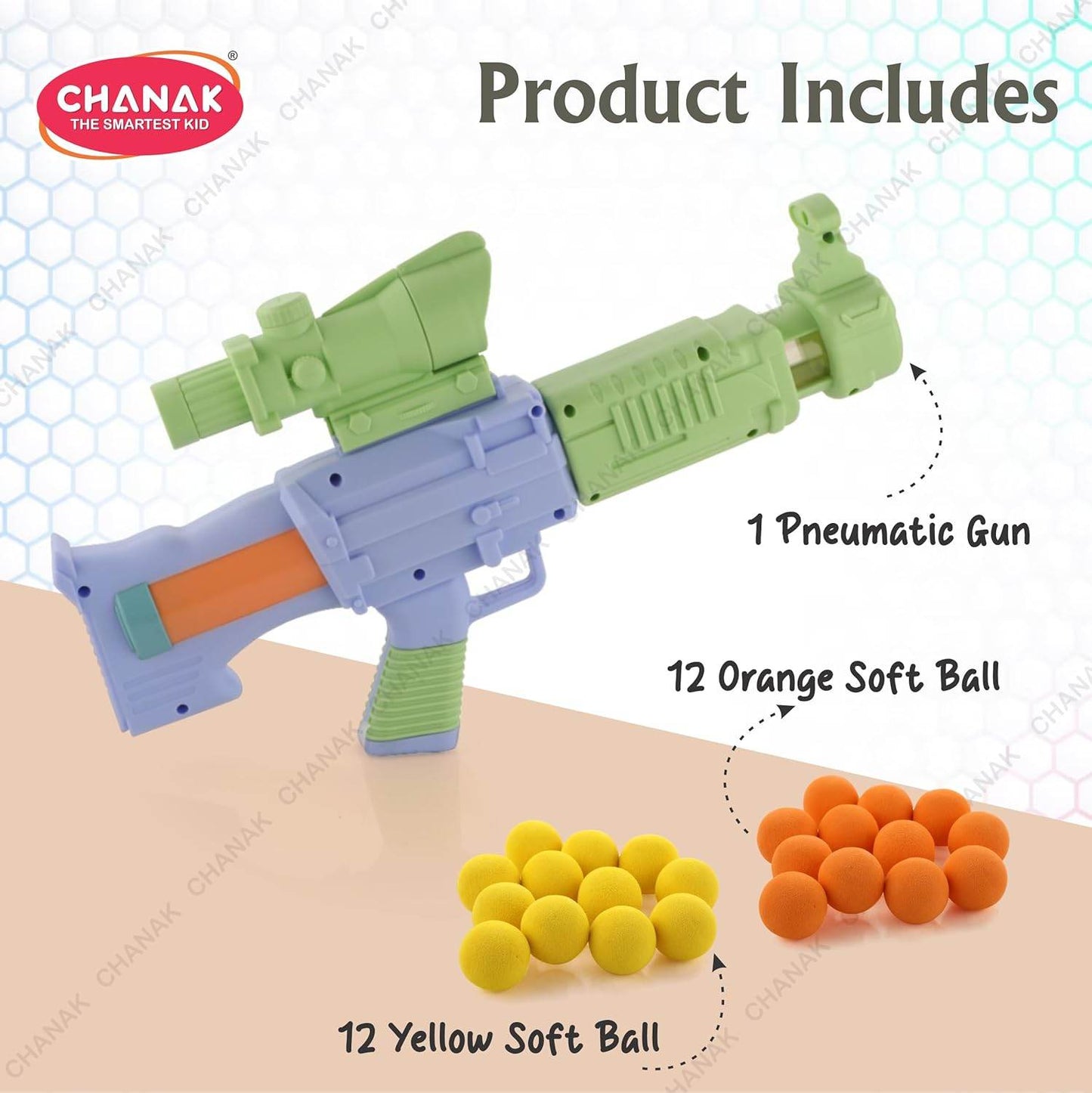Outdoor shooting games for children pneumatic gun set with 12 orange and 12 yellow soft balls