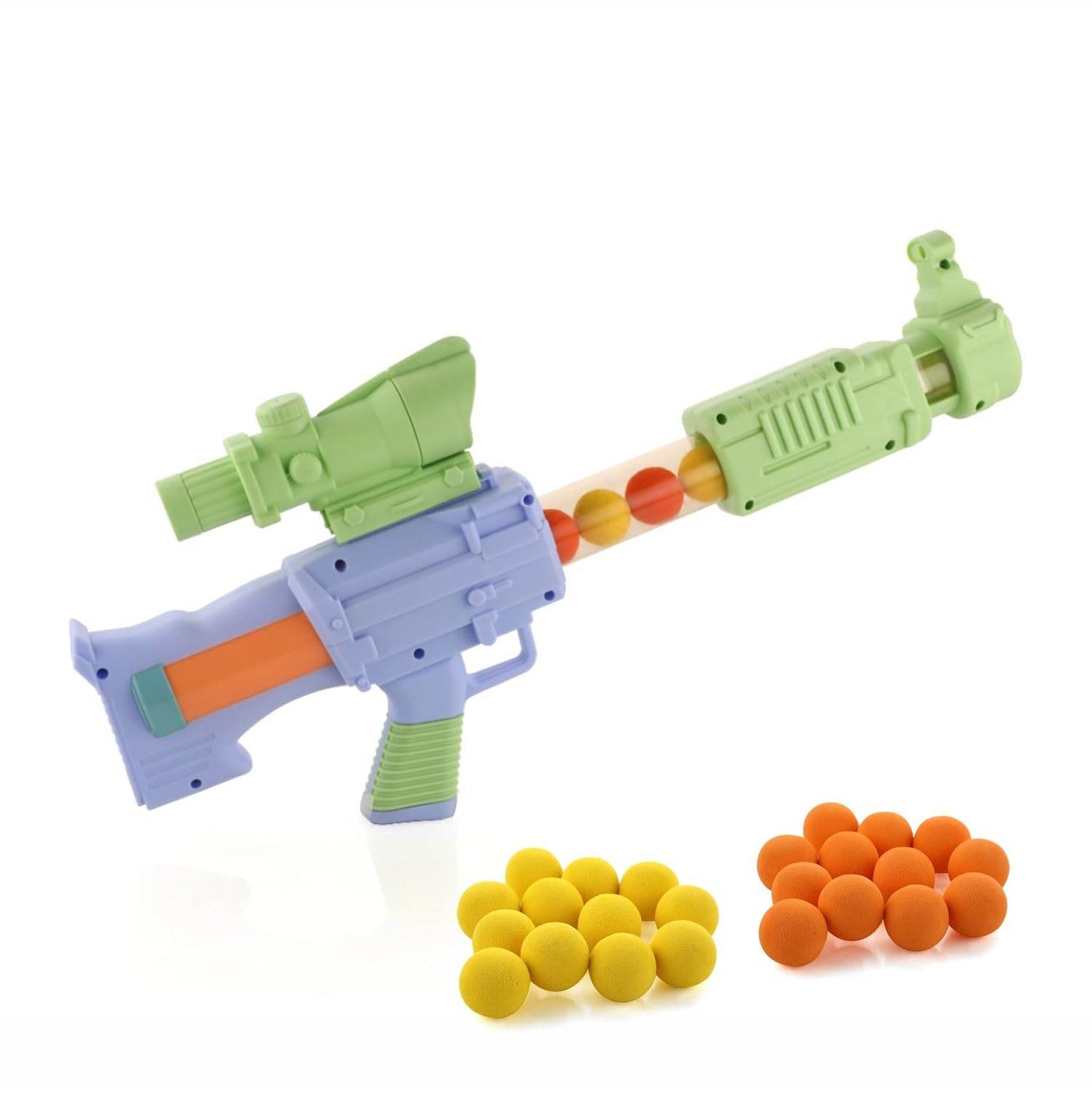 Colorful toy gun with scope and soft foam balls for outdoor shooting games for children