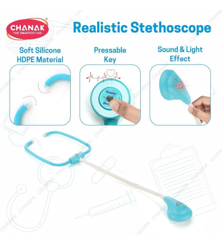 Premium doctor play kit for kids realistic blue stethoscope with sound light effect and pressable key