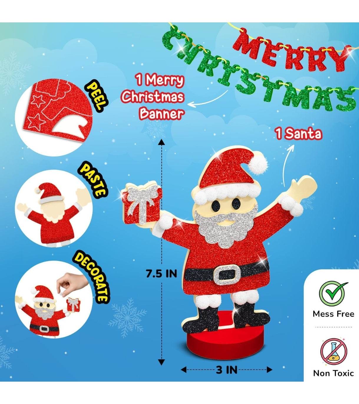 Christmas craft kit for kids with peel and paste Santa figure and Merry Christmas banner