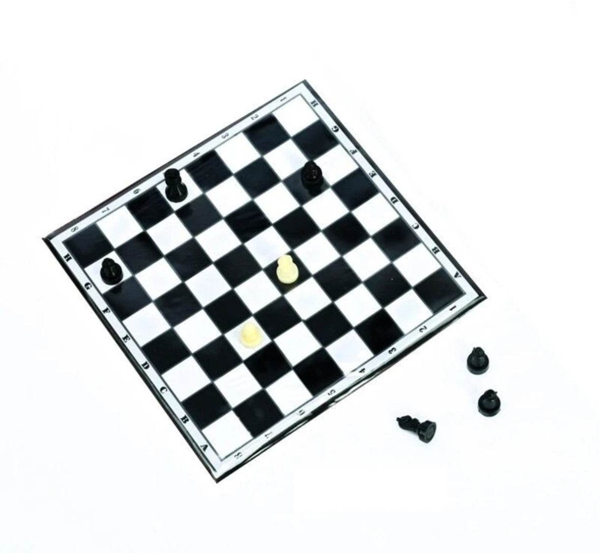 Classic magnetic chess board game with black and white pieces on checkered board by T-Rex the toyland Sitamarhi