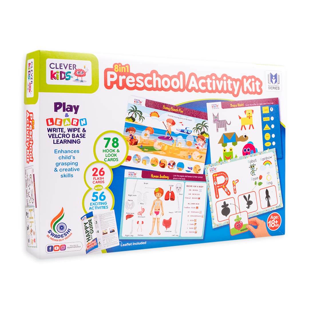 Prem Ratna 8in1 preschool activity kit for toddlers with 78 hook and loop cards and 56 activities