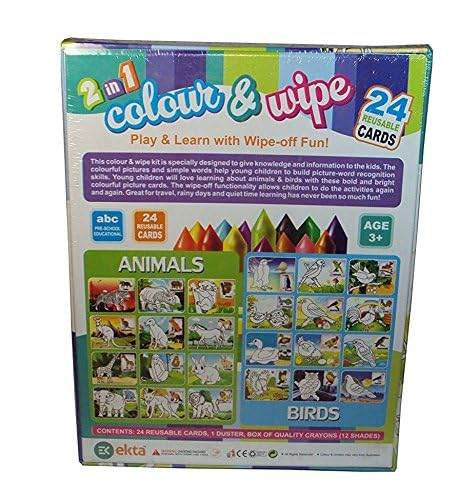 Colour & Wipe 2 in 1 Birds & Animals Game for Kids - Colour : Multicolour - (Age Group - 3-12 Years) - T-Rex the toyland Sitamarhi