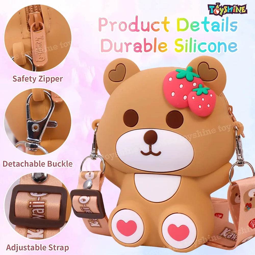 Cute bear backpack for kids made of durable silicone with safety zipper and adjustable strap