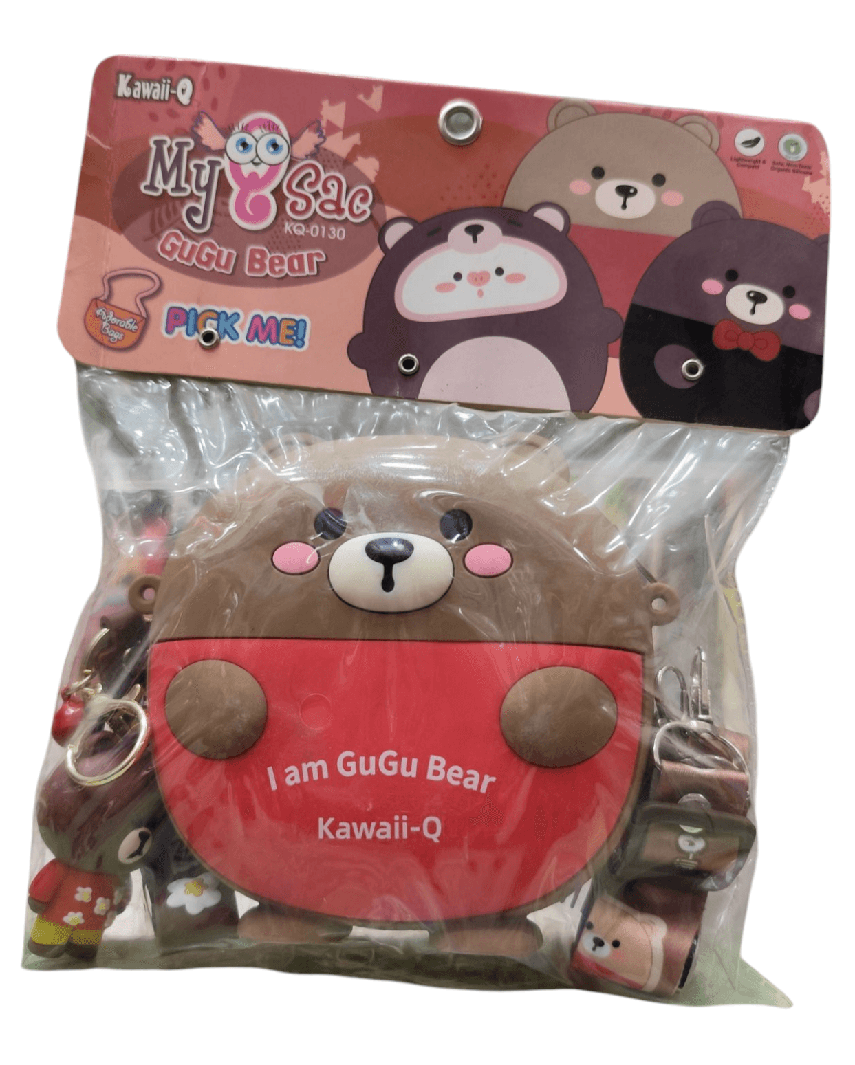 Cute bear kids bag by T-Rex the toyland Sitamarhi with GuGu Bear design and red front pocket