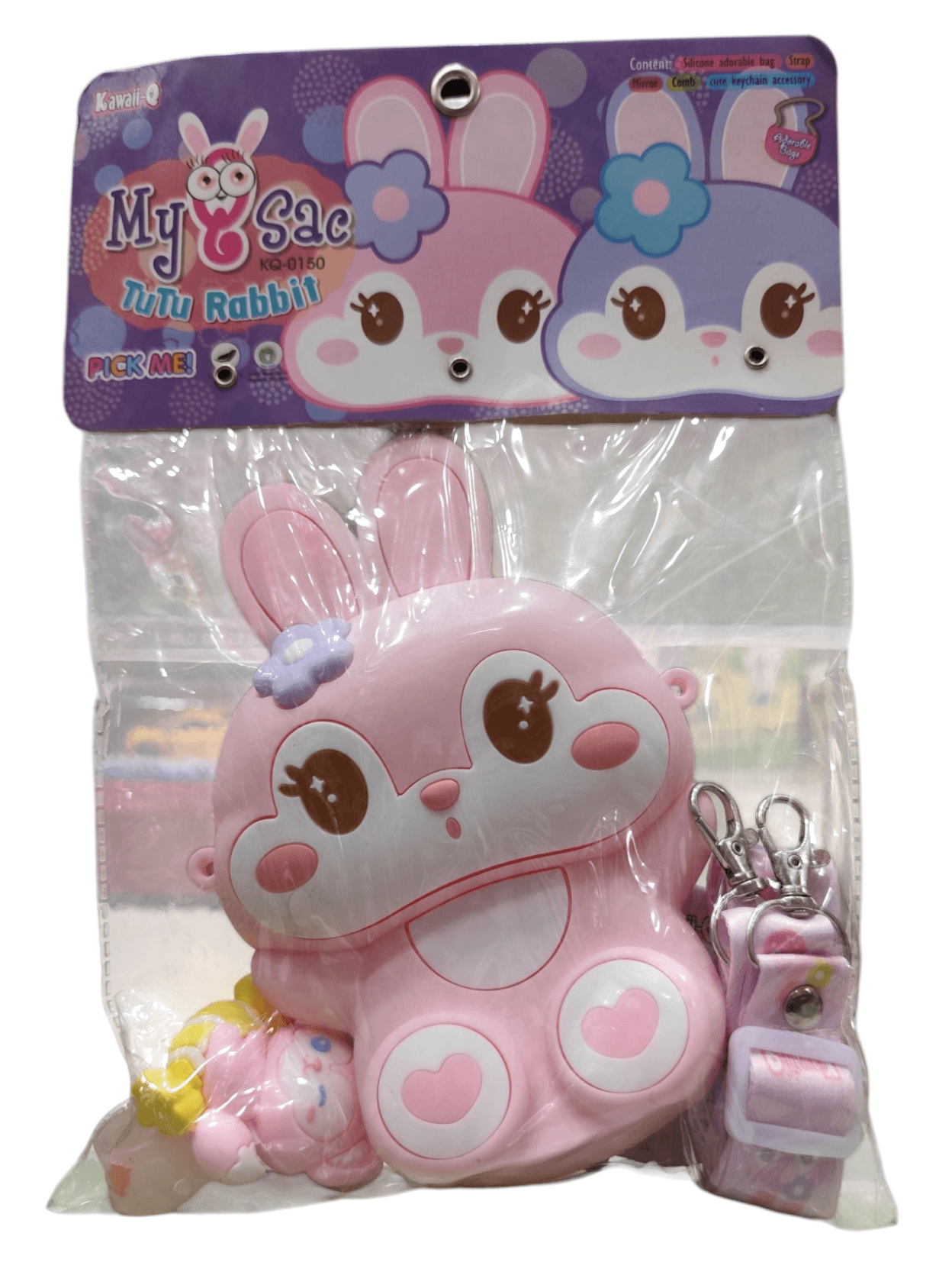 Cute rabbit backpack for kids in pink with heart details and flower accessory from T-Rex the toyland Sitamarhi