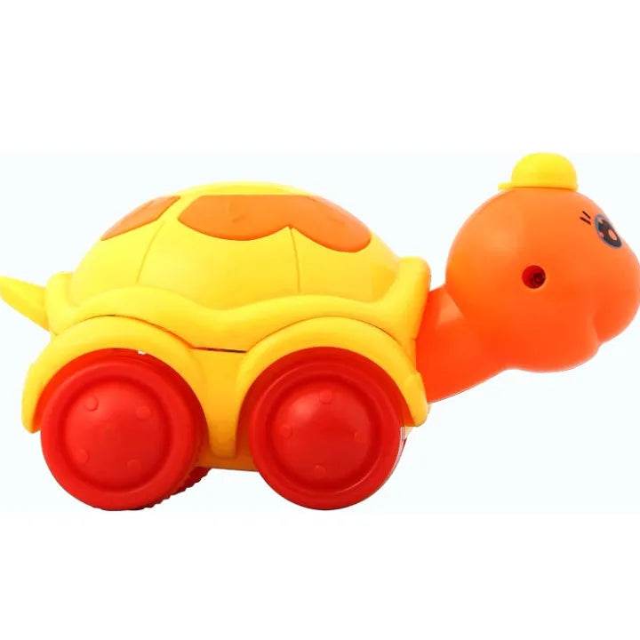 Yellow and orange cute turtle toy for toddlers with red wheels from T-Rex the toyland Sitamarhi