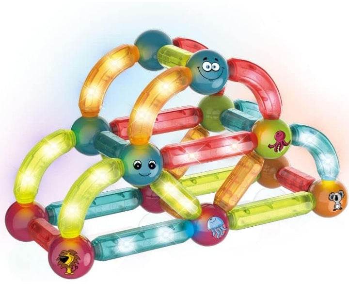 T-Rex the Toyland STEM light magnetic sticks set with colorful glowing blocks and playful character faces