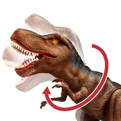Brown dinosaur toy with moving head and lights for 3-7 yrs, perfect as a dinosaur dinosaur toy