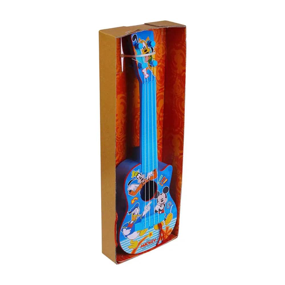 Kriddaank Mickey Mouse toy guitar with colorful cartoon character designs in a cardboard box