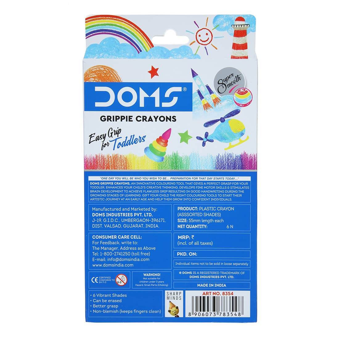 Doms grippie crayons for toddlers plastic crayons pack with vibrant shades for easy grip