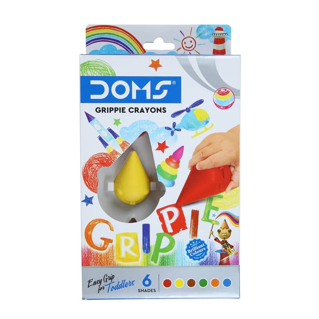 Doms grippie crayons for toddlers 6 shades easy grip triangular crayons in colorful packaging