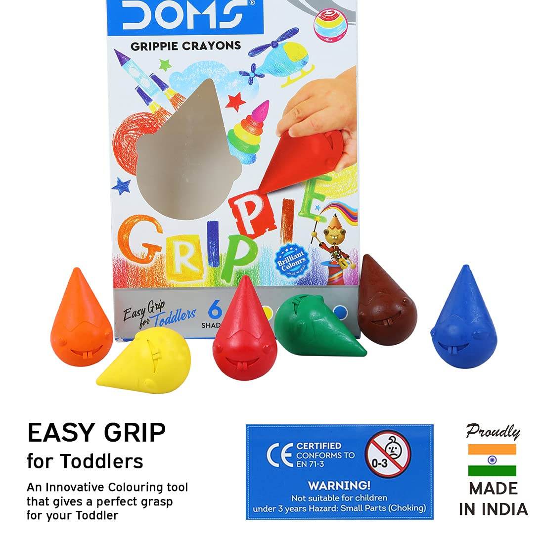 Doms grippie crayons for toddlers six vibrant colors easy grip crayons for young children