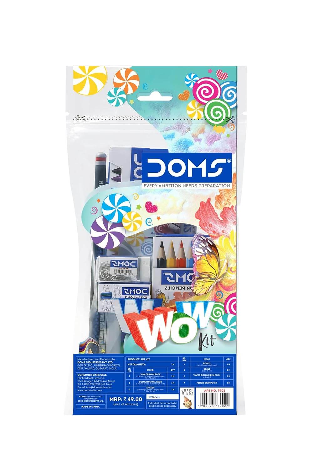 DOMS Wow Craft Kit for kids with colorful craft supplies and art tools in a clear package