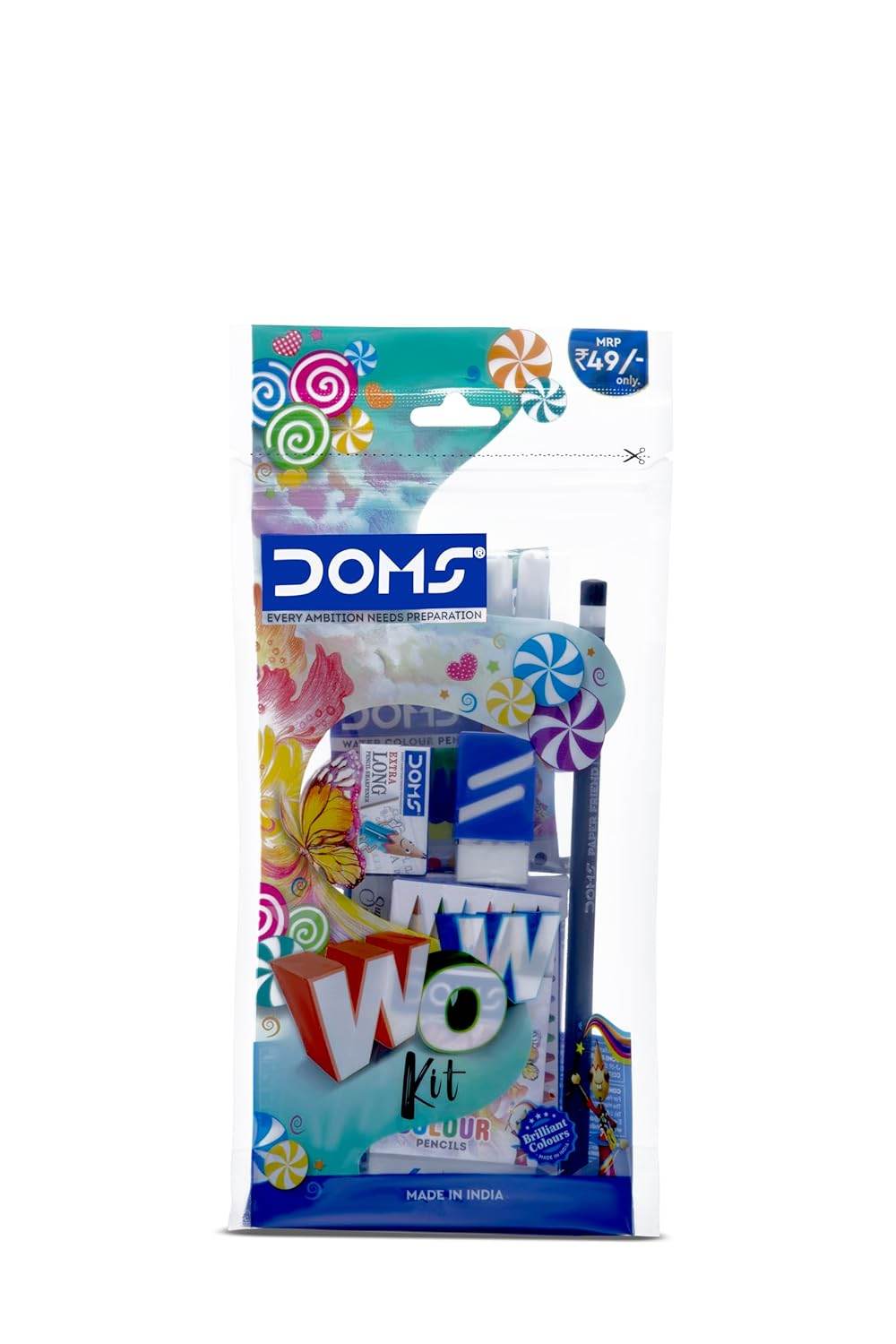 DOMS Wow Craft Kit for kids with colorful art supplies and creative tools in clear packaging